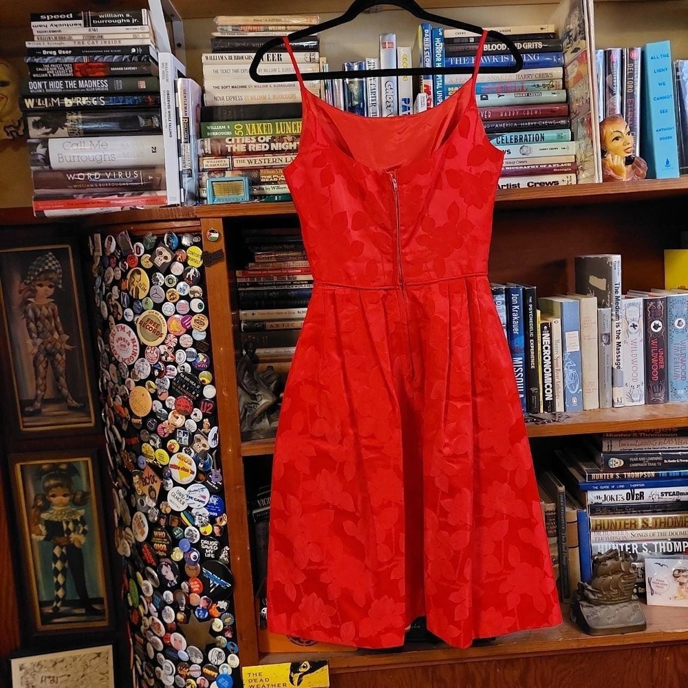 Vintage 50s 60s Handmade Red Floral Damask Dress and Crop Top Set Rockabilly - Picture 4 of 8